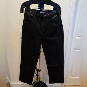 LOFT Womens Classic Black Straight Jeans Pleather Waist Trim